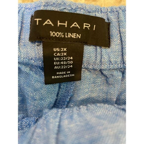 Tahari Womens Shorts Size 2X 100% Linen Blue Chambray Pull On Drawstring Pockets - Picture 2 of 8